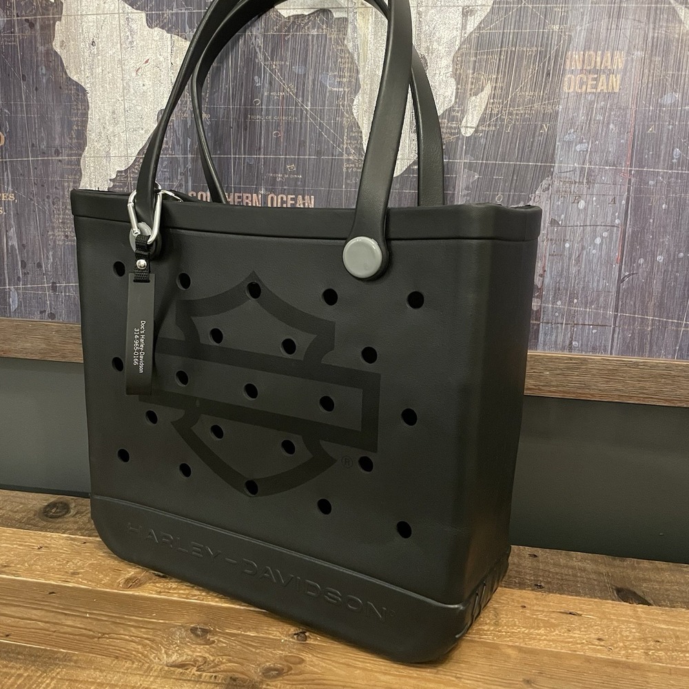 Rare Limited Large HARLEY-DAVIDSON Matte Black Rubber Logo Tote Bag Waterproof